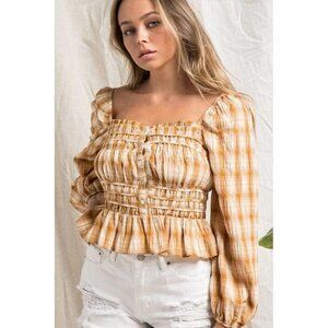 Square neck plaid top